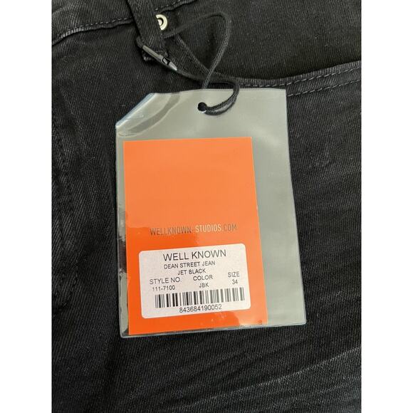 WELL KNOWN Dean Street Jeans Men Jet Black SZ 34 Stretch Distressed MSRP $200 - Picture 8 of 12